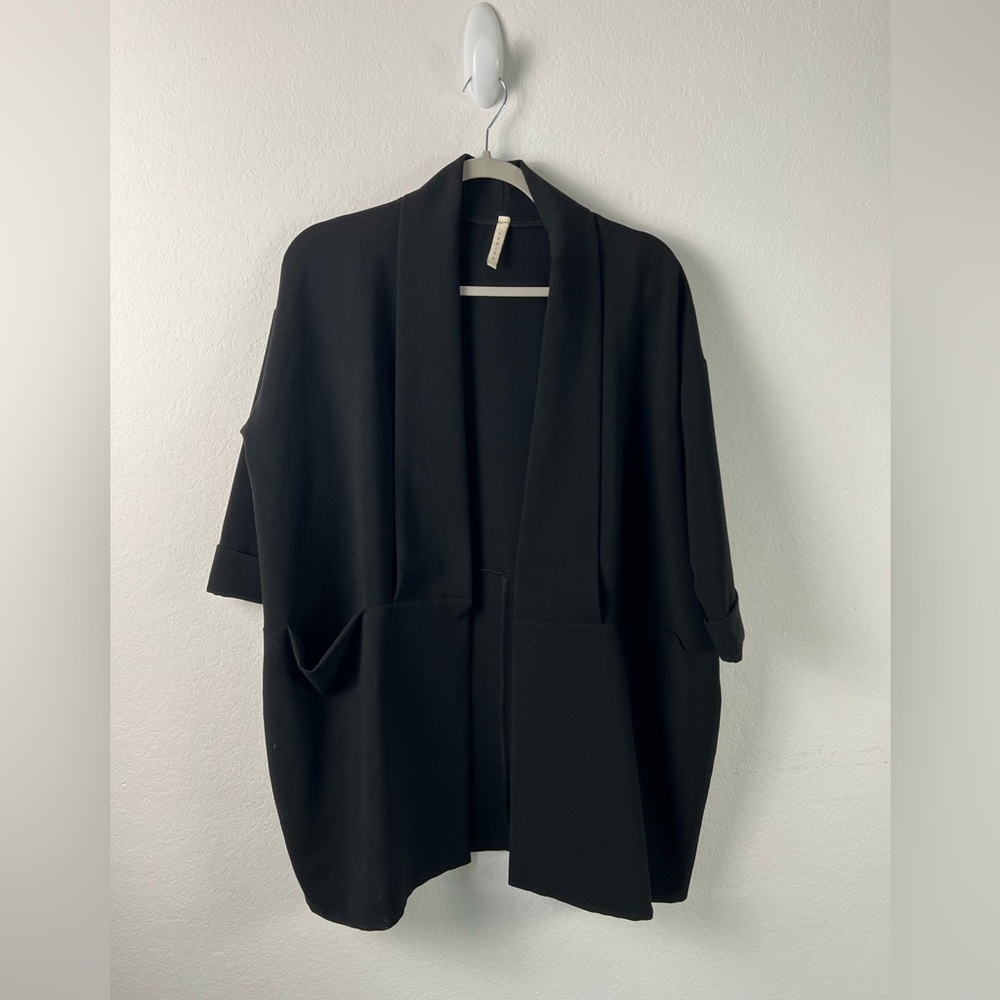 Lumina Black Made in Italy Open Front 3/4 Sleeve Blazer